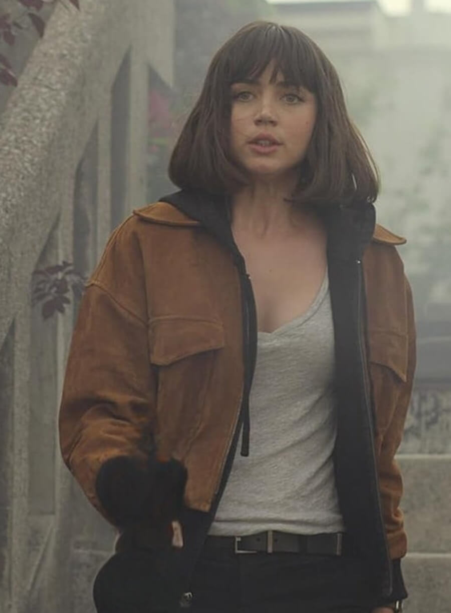 Ana de Armas The Gray Man Suede Leather Jacket
