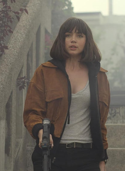 Ana de Armas The Gray Man Suede Leather Jacket
