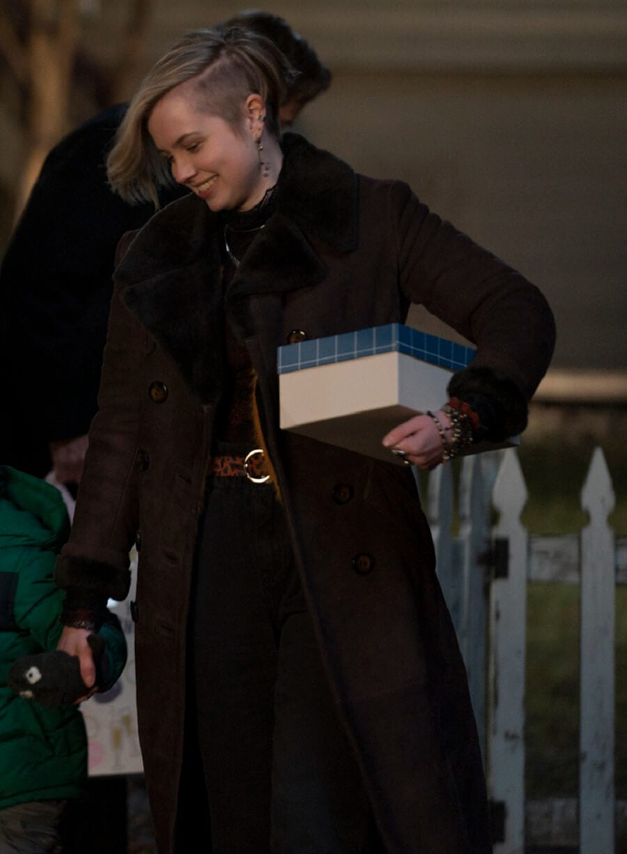 Angourie Rice Mare of Easttown Brown Wool Trench Coat