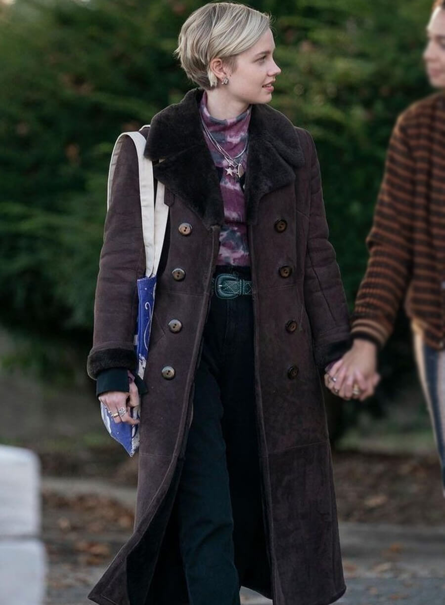Angourie Rice Mare of Easttown Brown Wool Trench Coat