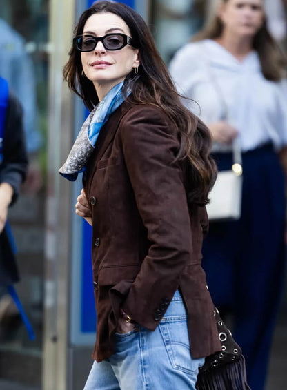 Anne Hathaway The Devil Wears Prada 2 Suede Blazer