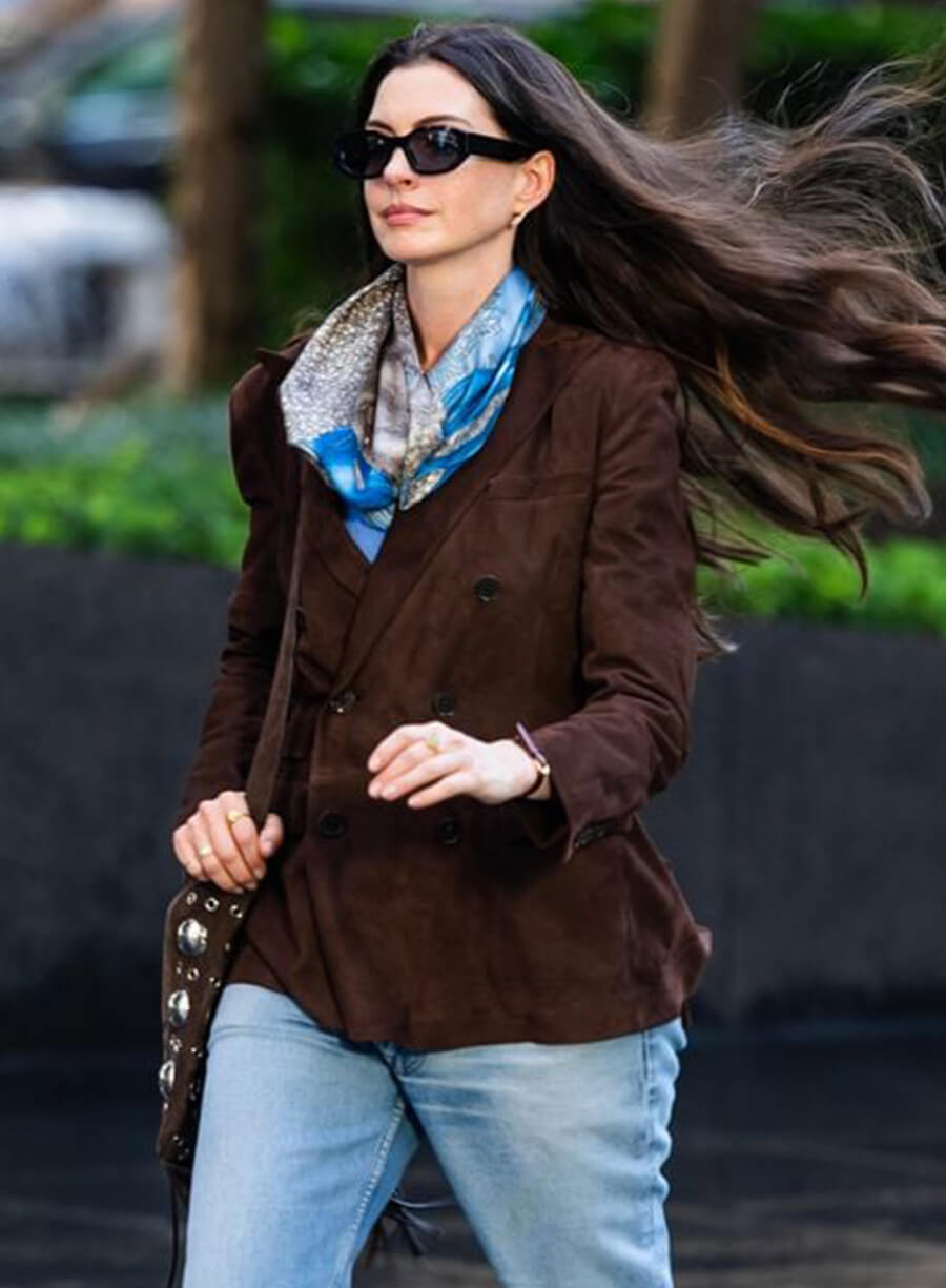 Anne Hathaway The Devil Wears Prada 2 Suede Blazer