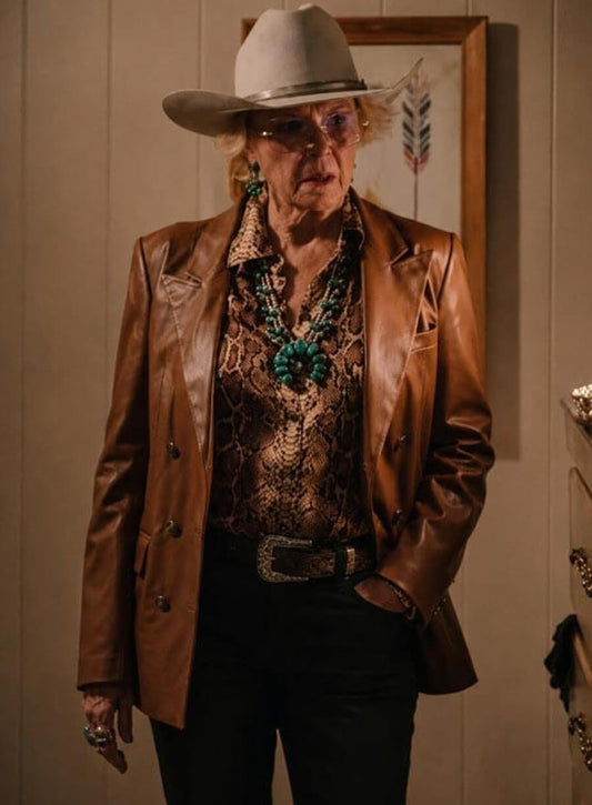 Annette Bening Dutton Ranch 2026 Brown Leather Blazer