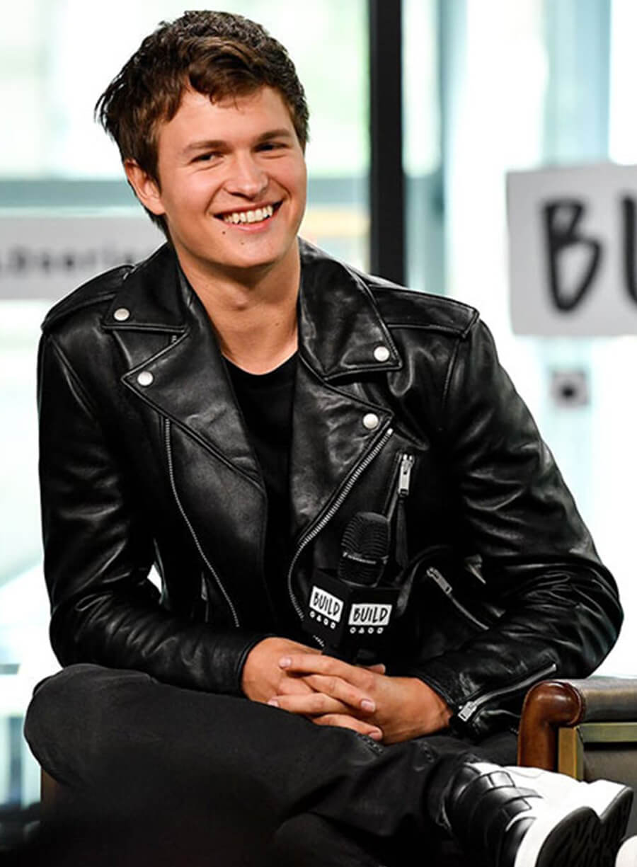 Ansel Elgort Black Leather Jacket