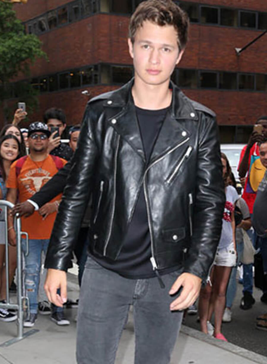 Ansel Elgort Black Leather Jacket