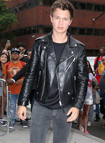 Ansel Elgort Black Leather Jacket