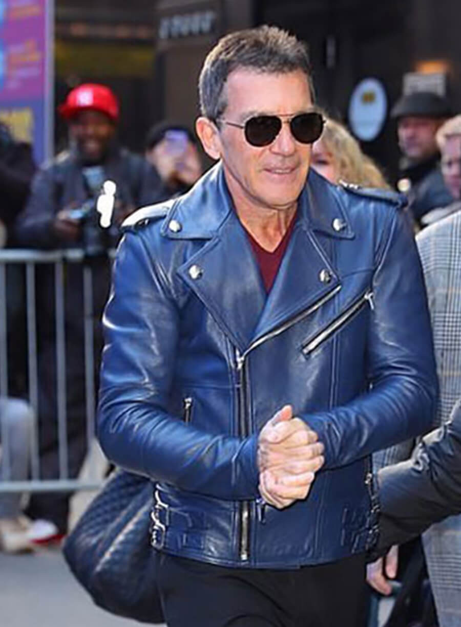 Antonio Banderas Blue Biker Leather Jacket