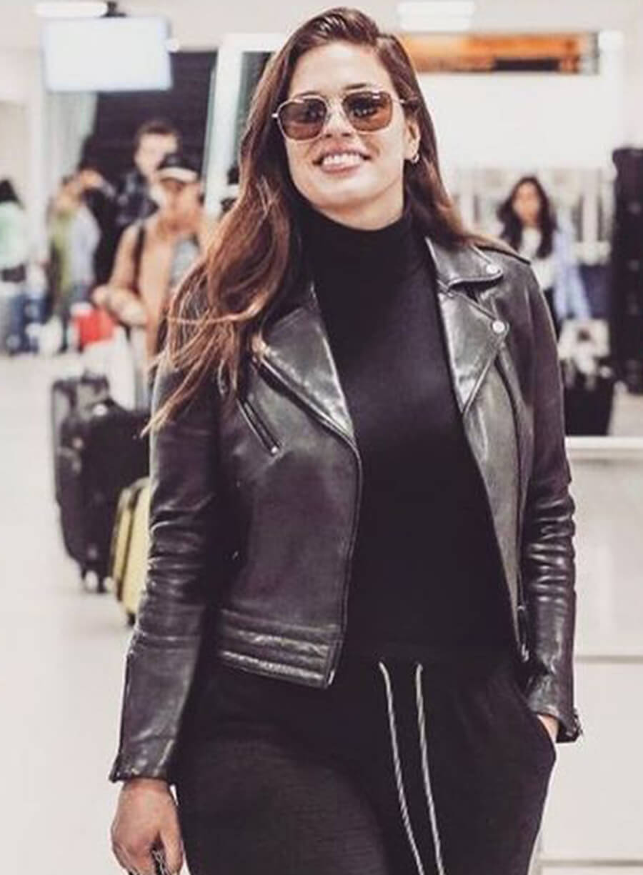 Ashley Graham Black Biker Leather Jacket