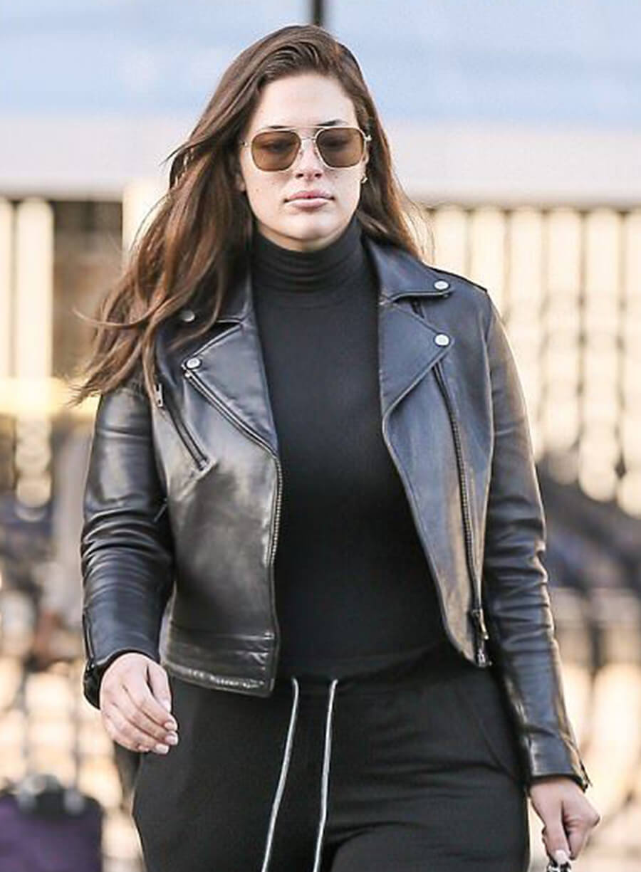 Ashley Graham Black Biker Leather Jacket
