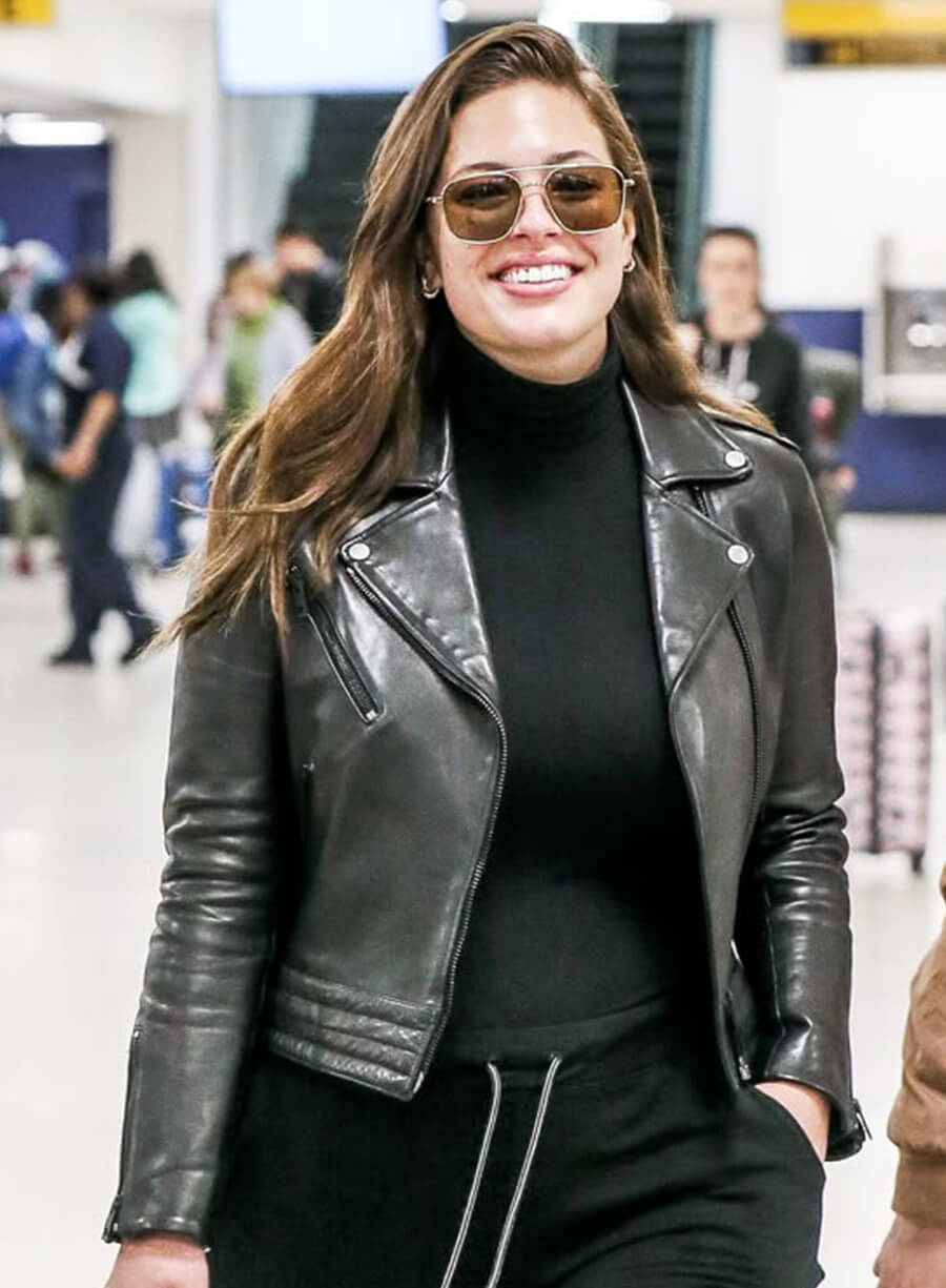 Ashley Graham Black Biker Leather Jacket