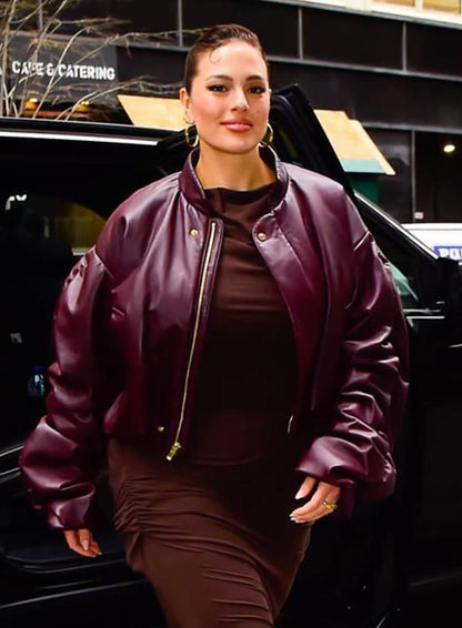 Ashley Graham Burgundy Leather Jacket