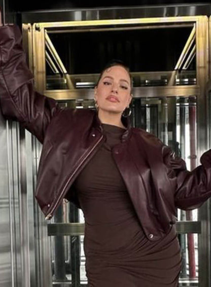 Ashley Graham Burgundy Leather Jacket