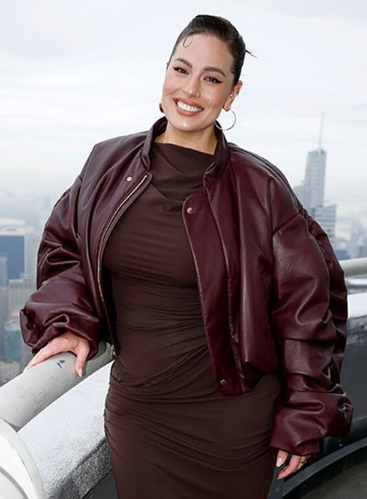 Ashley Graham Burgundy Leather Jacket