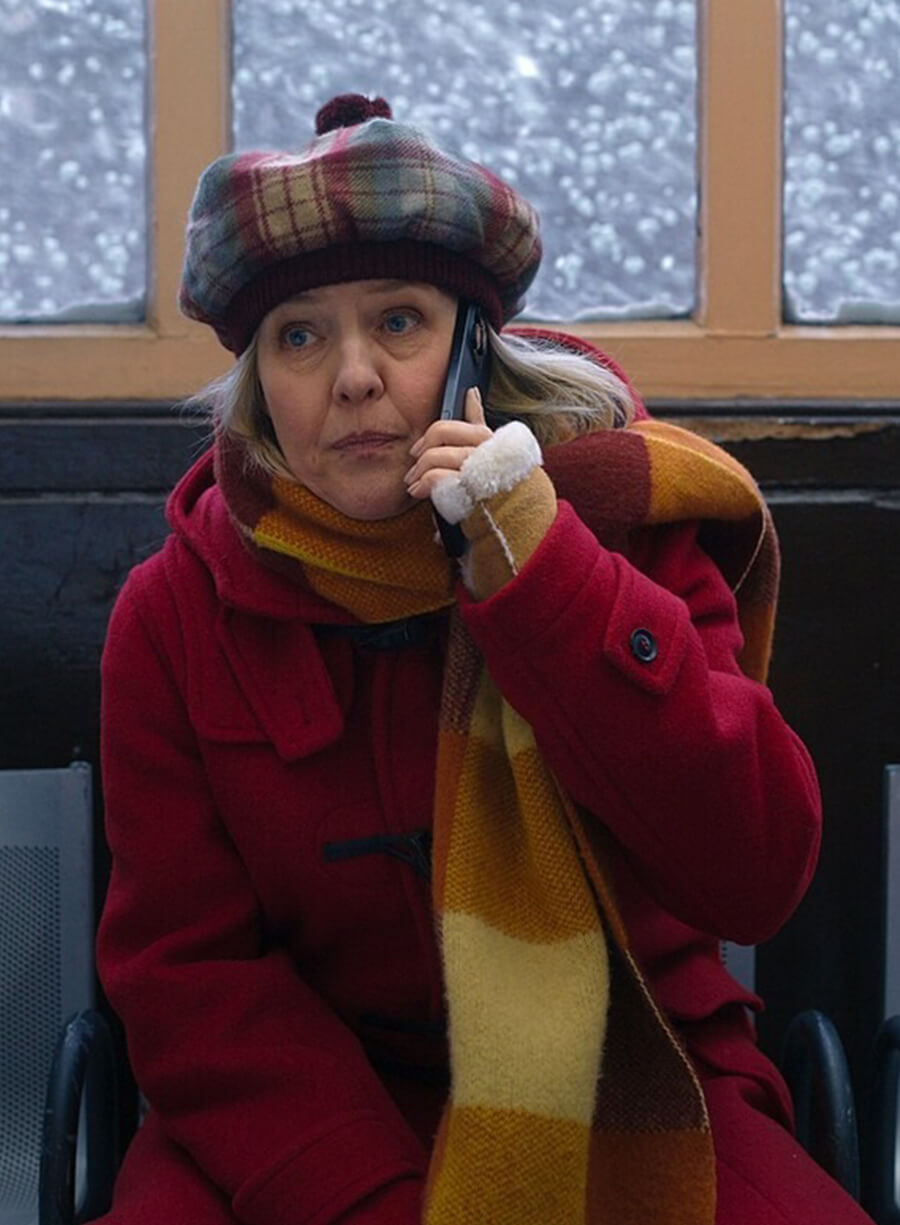 Ashley Jensen Man Vs Baby Red Wool Coat