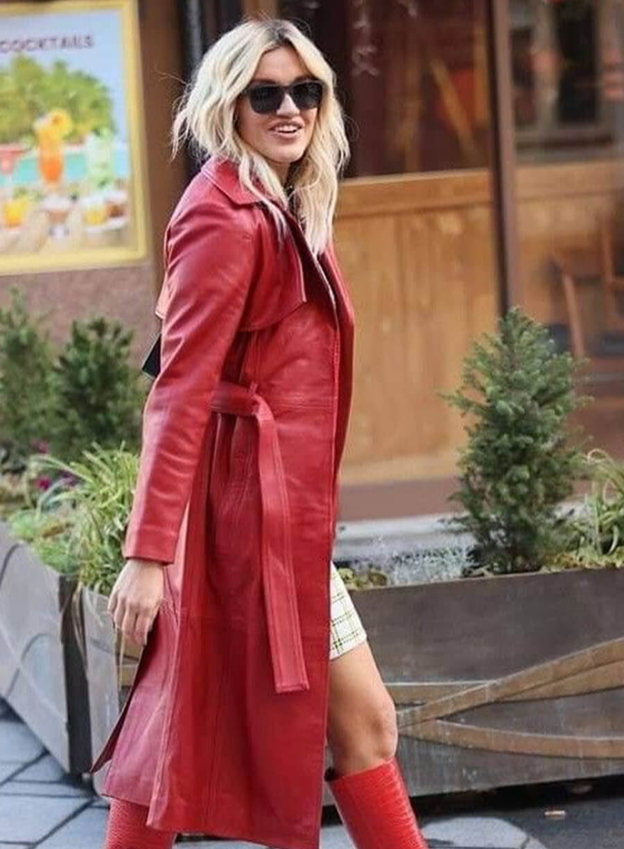 Ashley Roberts Red Leather Coat