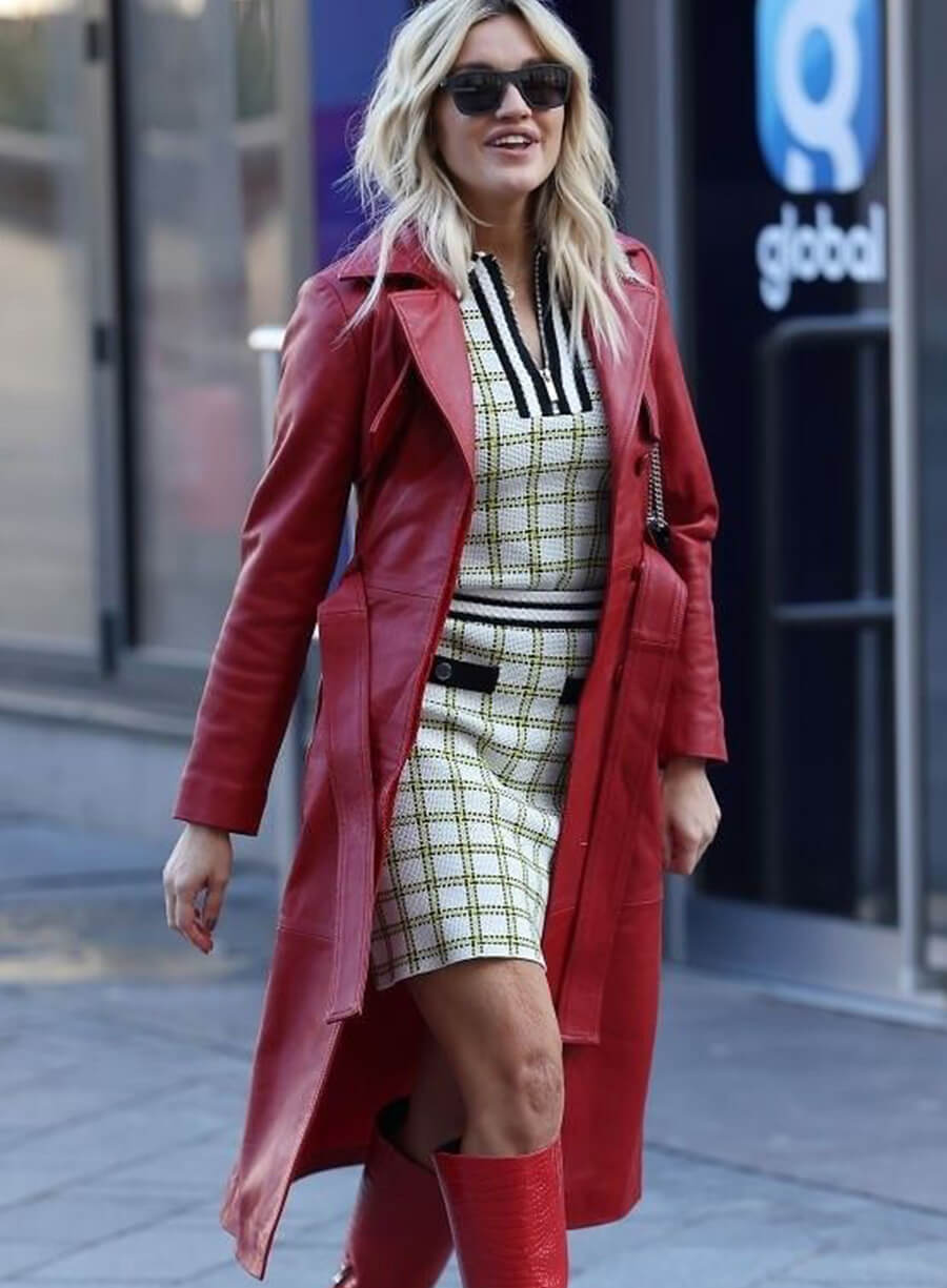 Ashley Roberts Red Leather Coat