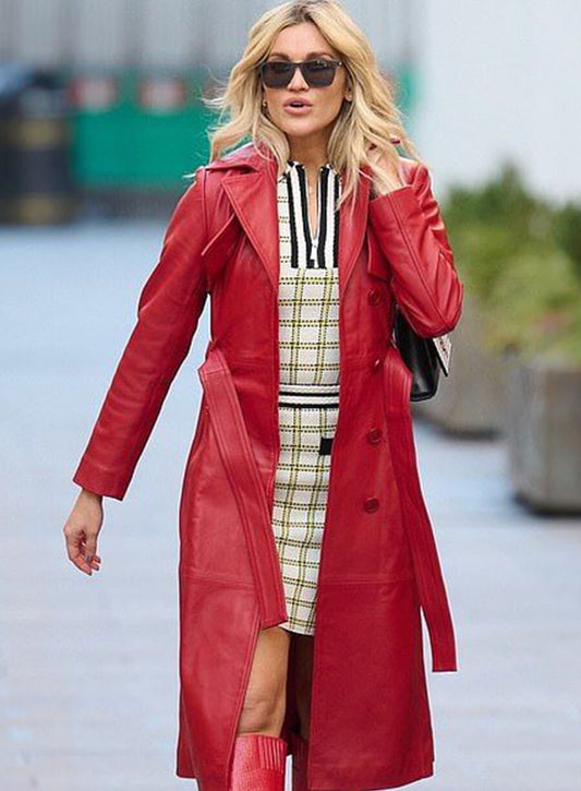 Ashley Roberts Red Leather Coat