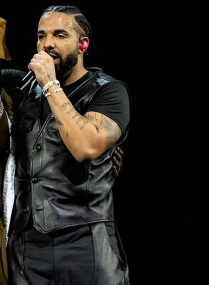 Aubrey Drake Graham Wireless Festival 2025 Black Leather Vest
