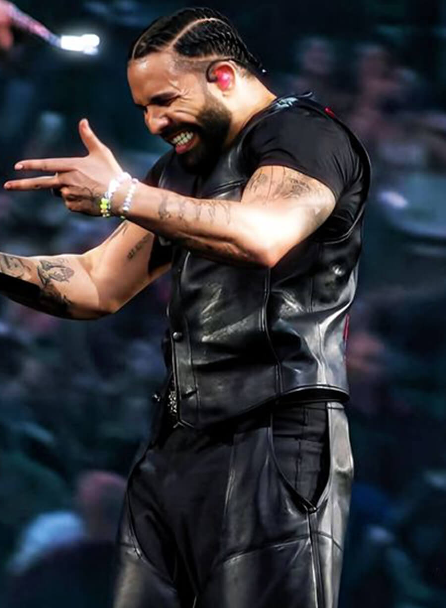 Aubrey Drake Graham Wireless Festival 2025 Black Leather Vest