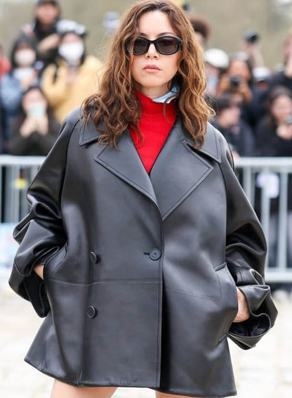 Aubrey Plaza Paris Fashion Leather Jacket