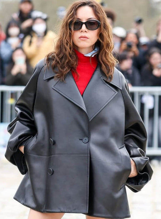 Aubrey Plaza Paris Fashion Leather Jacket