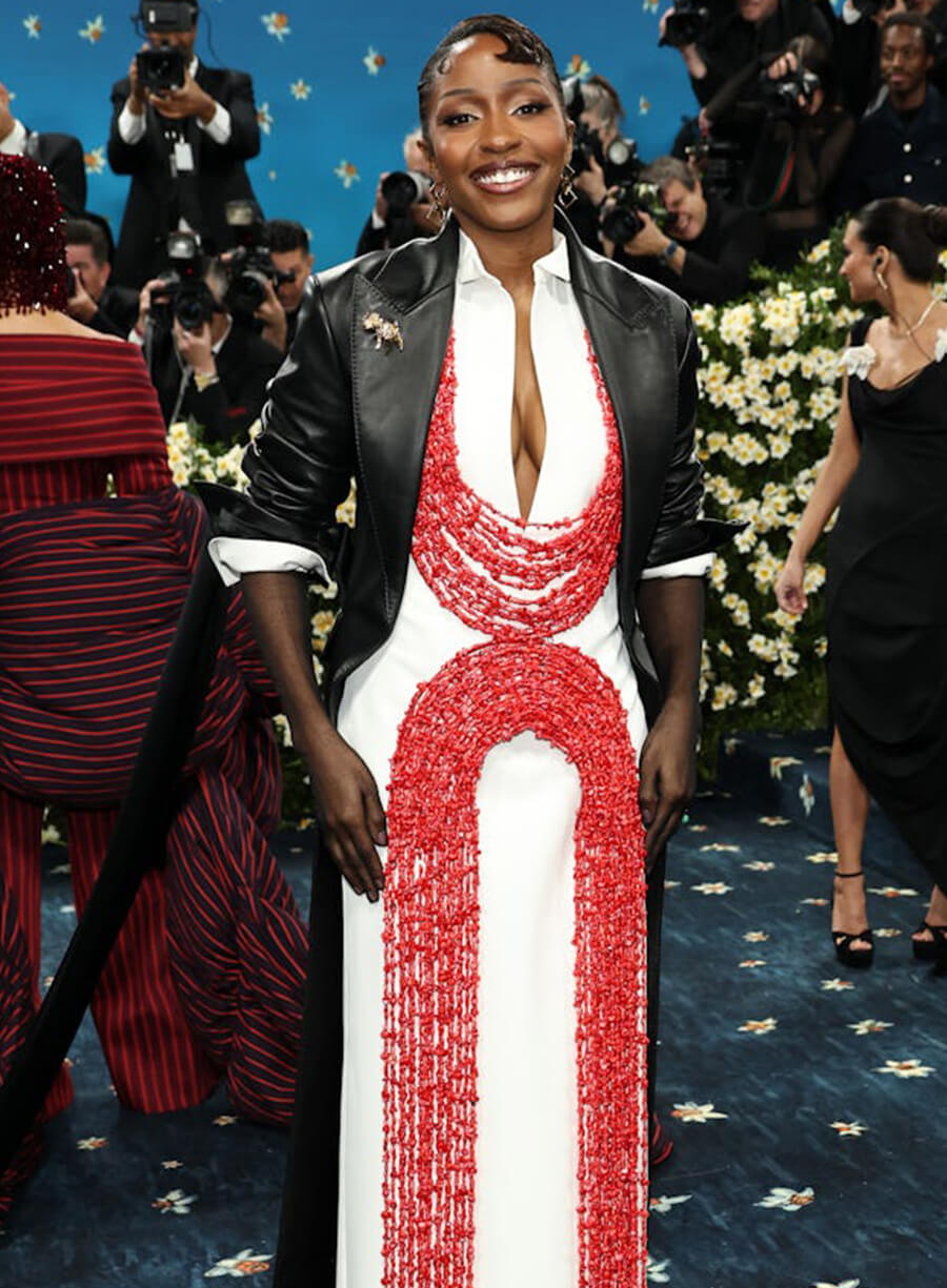 Ayo Edebiri Met Gala Red Carpet 2025 Leather Coat