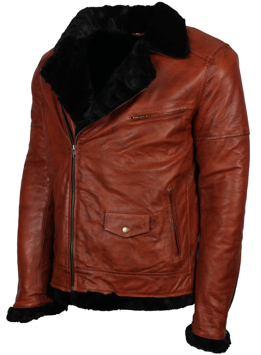 B3 Black Fur Brown Leather Jacket