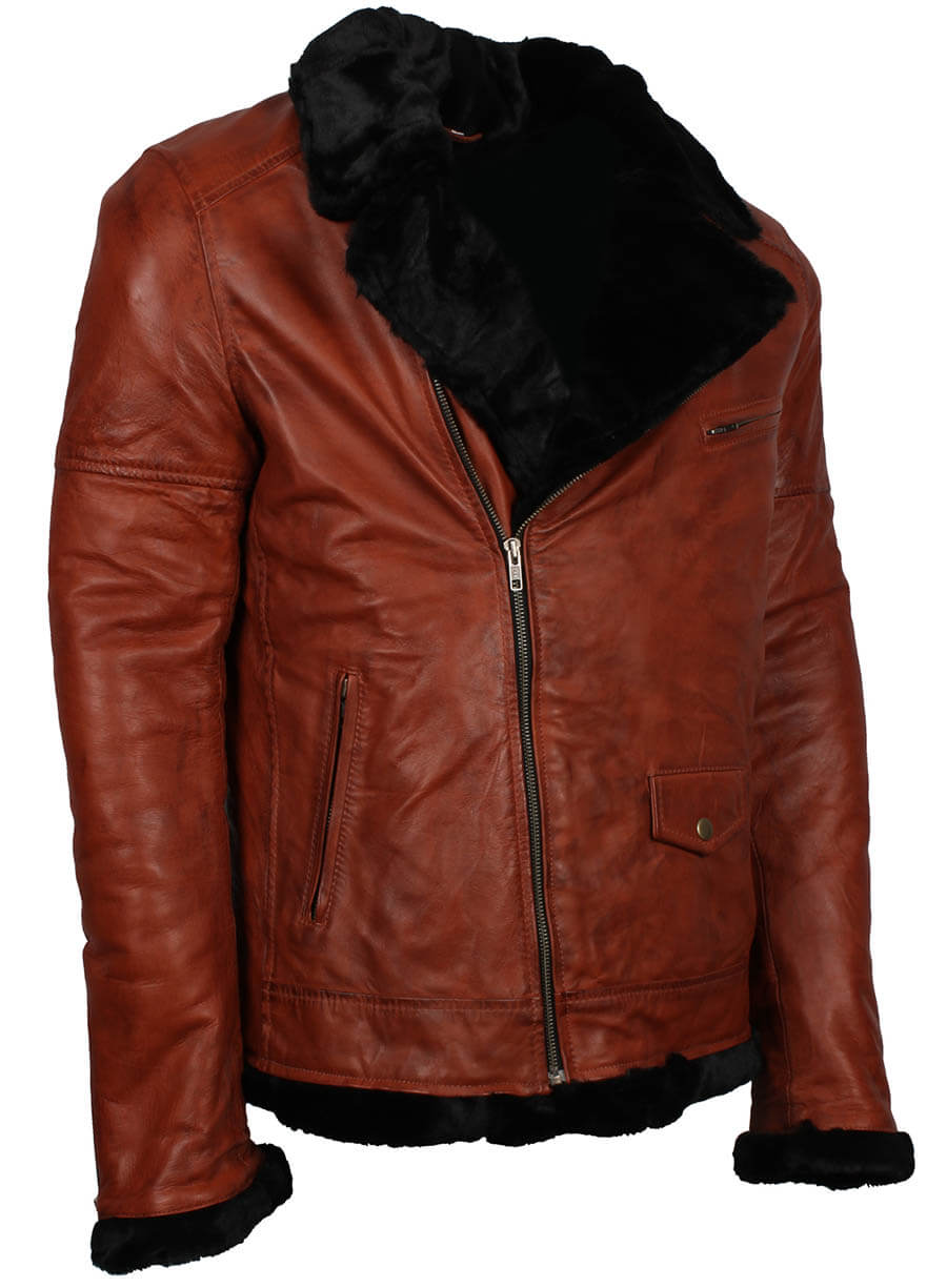 B3 Black Fur Brown Leather Jacket