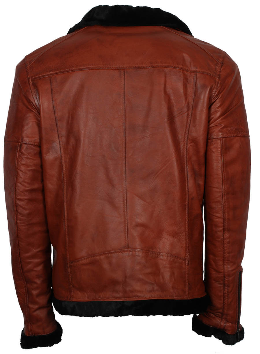 B3 Black Fur Brown Leather Jacket