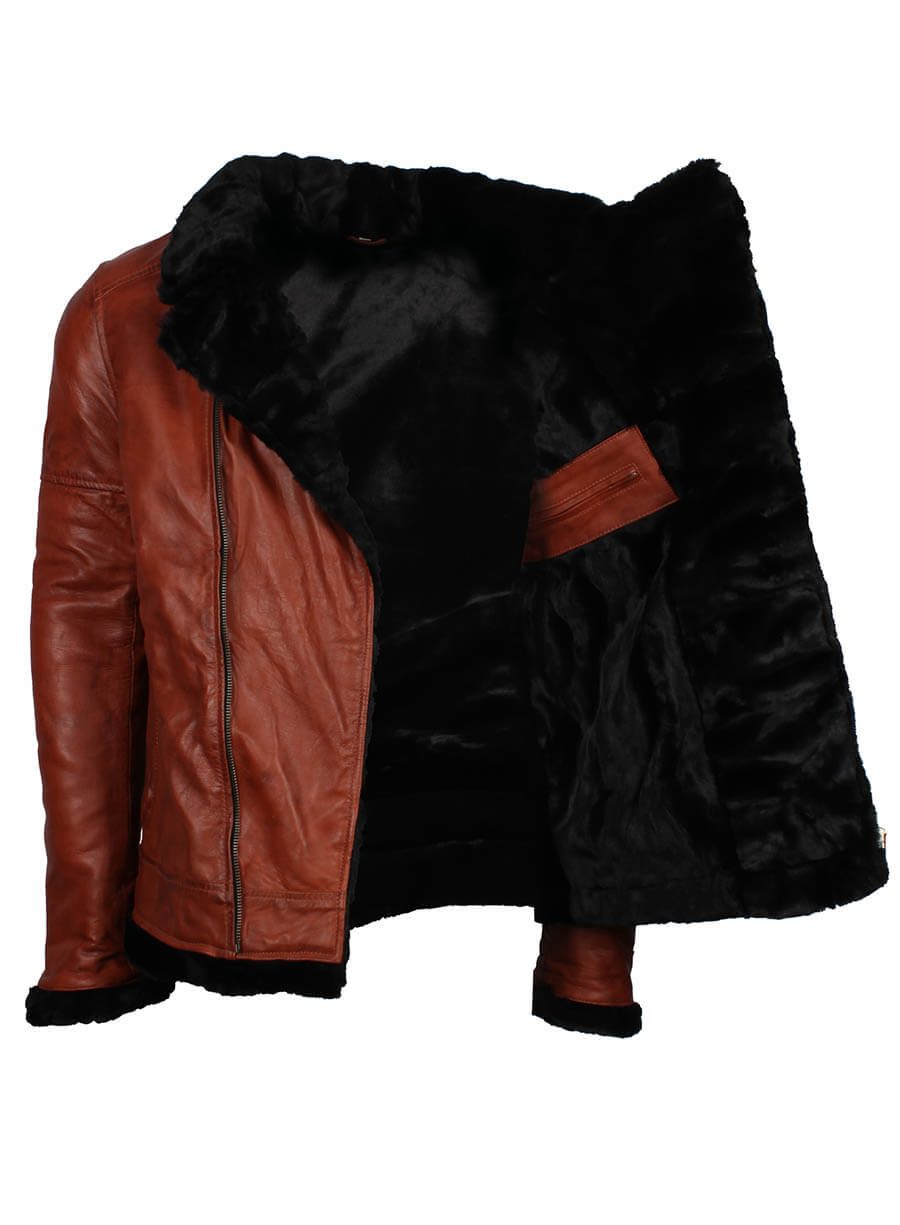 B3 Black Fur Brown Leather Jacket