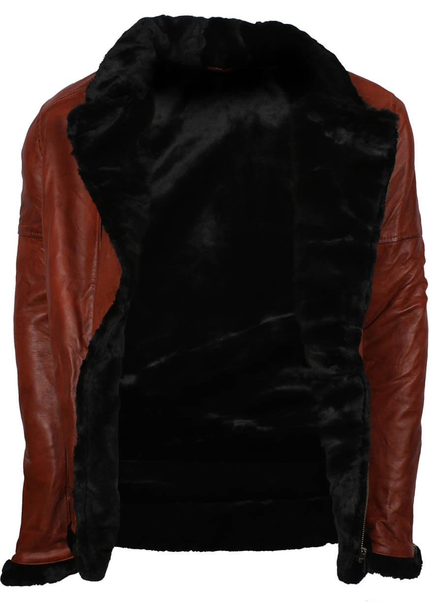 B3 Black Fur Brown Leather Jacket