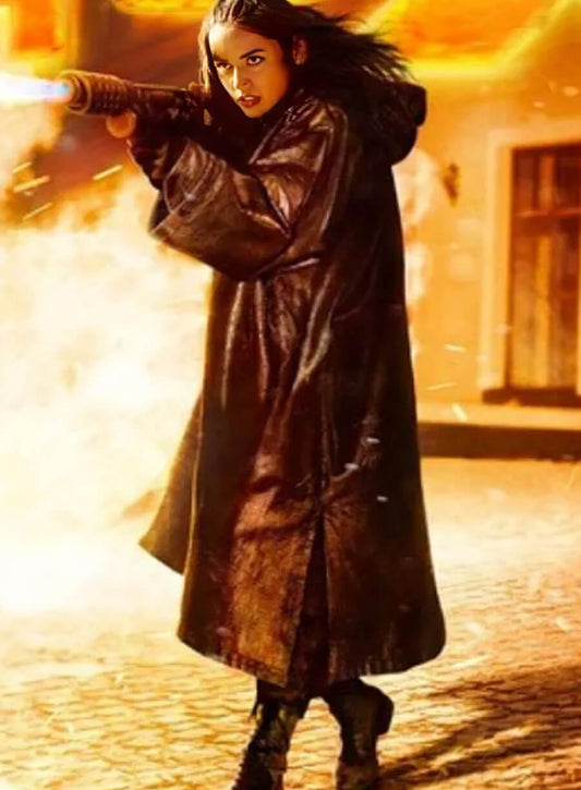 Ballerina 2025 Ana de Armas Hooded Leather Coat