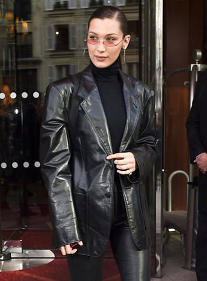 Bella Hadid Black Leather Blazer