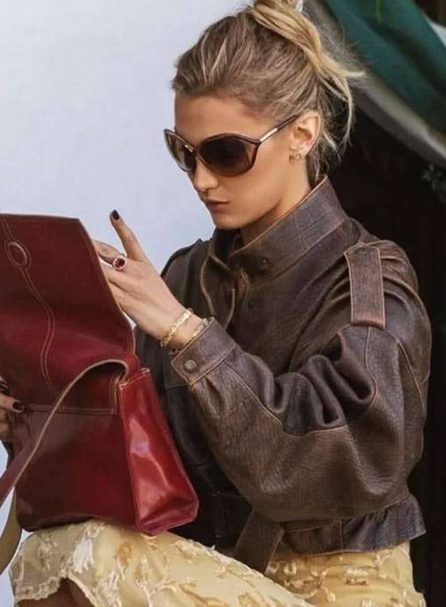Bella Hadid Brown Cropped Jacket