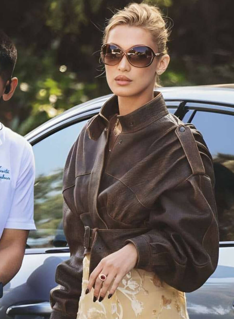 Bella Hadid Brown Cropped Jacket