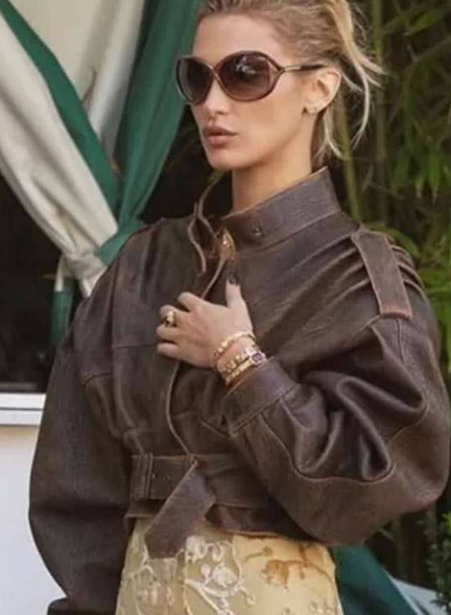 Bella Hadid Brown Cropped Jacket