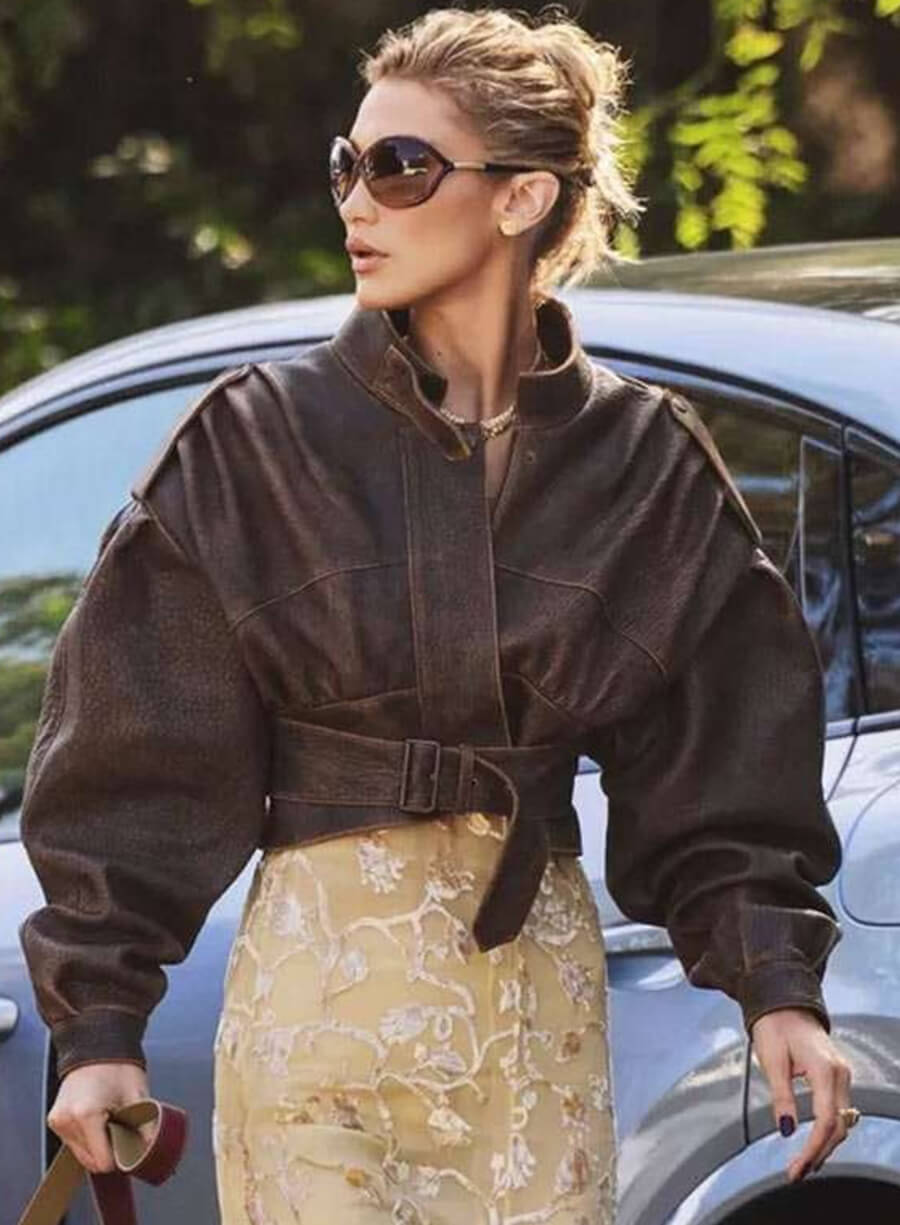 Bella Hadid Brown Cropped Jacket
