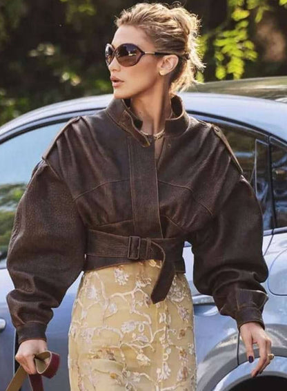 Bella Hadid Brown Cropped Jacket