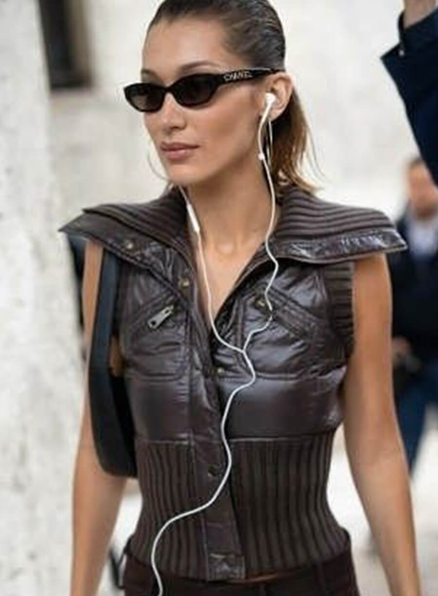 Bella Hadid Burgundy Leather Vest