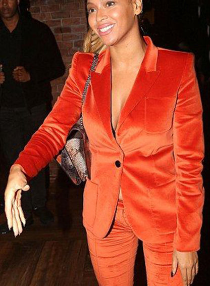 Beyoncé Orange Velvet Suit
