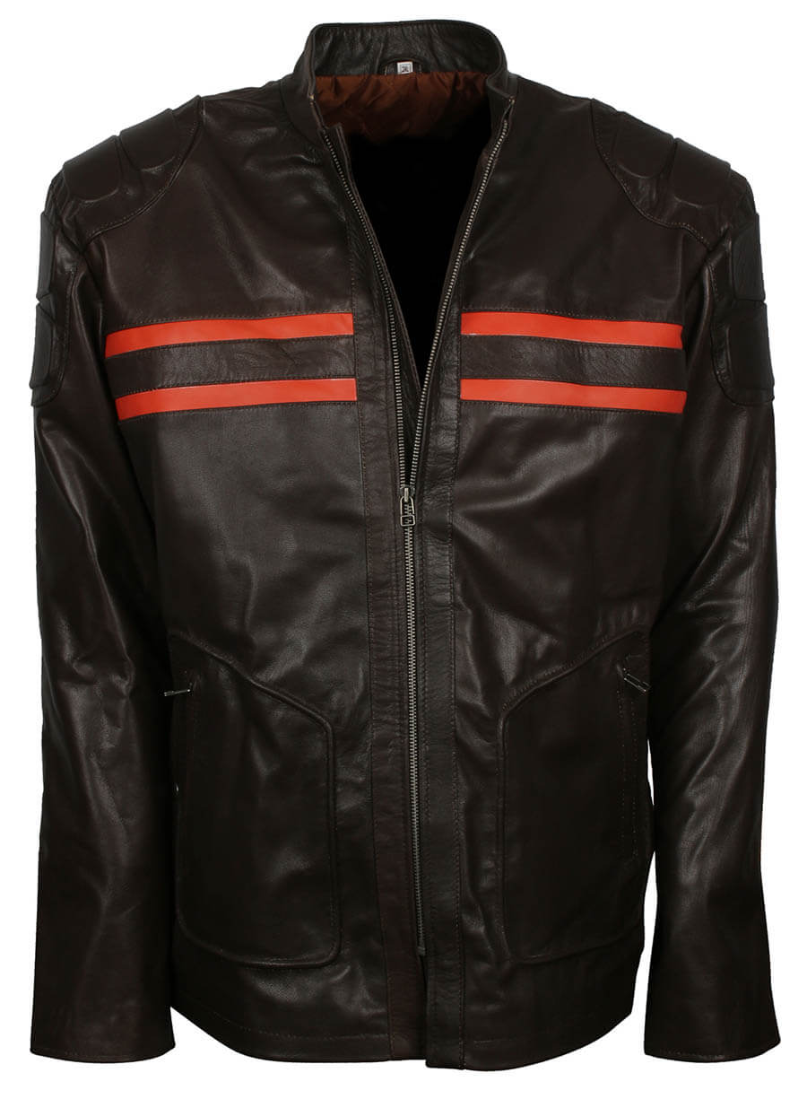 Black Men Leather Red Stripe Jacket