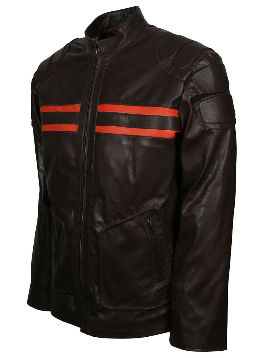 Black Men Leather Red Stripe Jacket