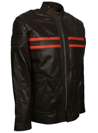 Black Men Leather Red Stripe Jacket