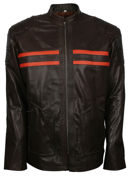 Black Men Leather Red Stripe Jacket