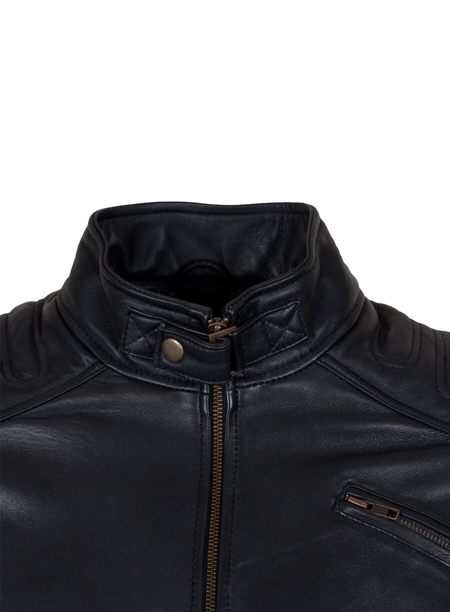 Black Padded Man Fashion Biker Jacket