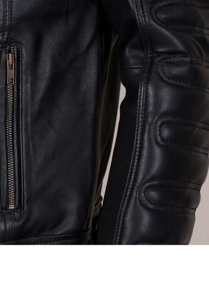 Black Padded Man Fashion Biker Jacket