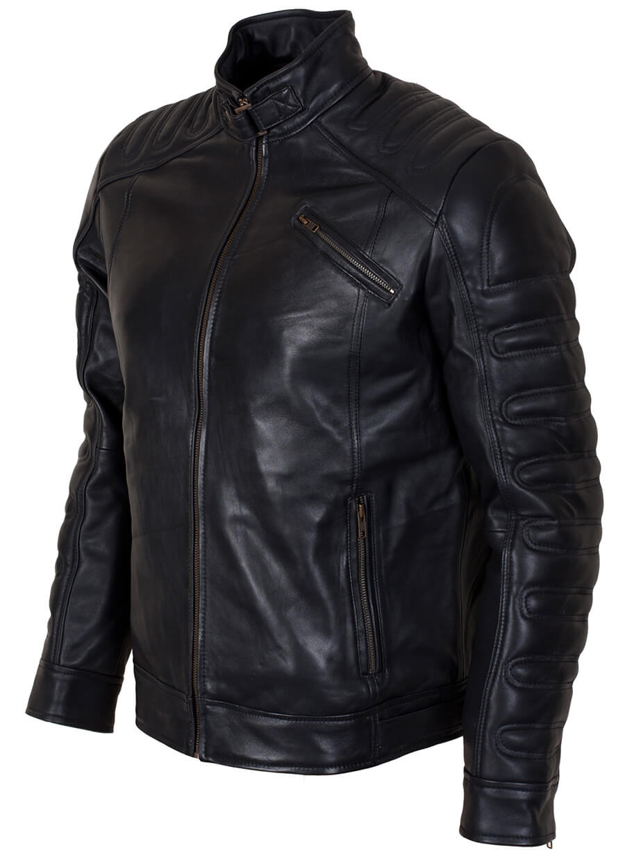 Black Padded Man Fashion Biker Jacket