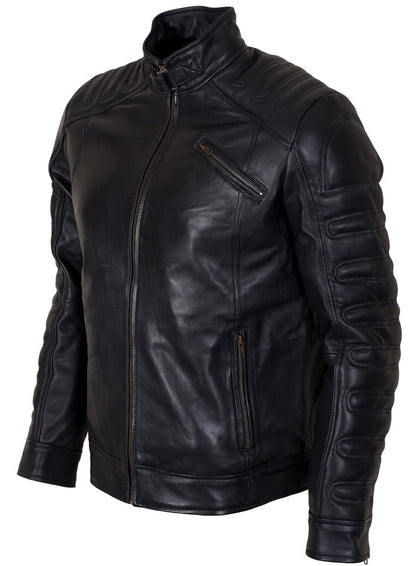 Black Padded Man Fashion Biker Jacket