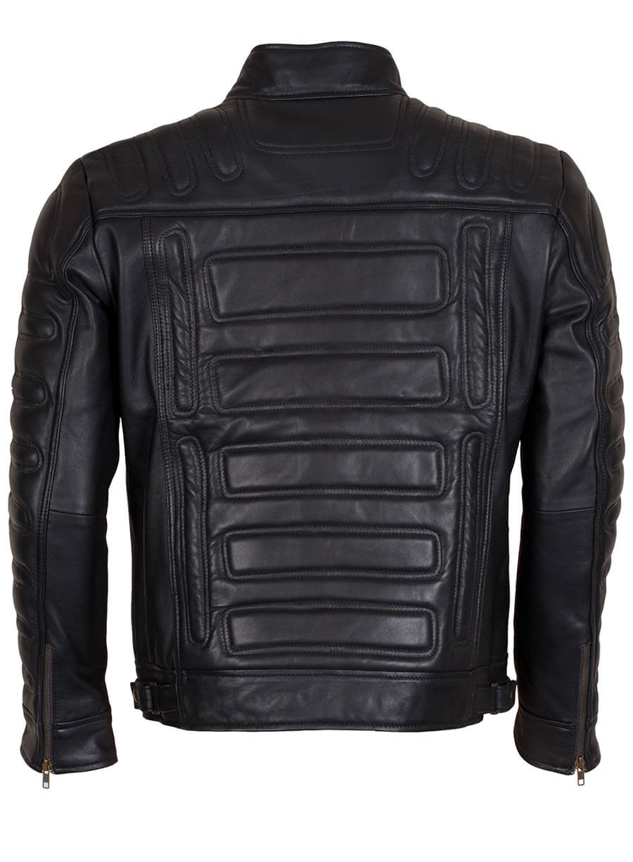 Black Padded Mens Leather Jacket
