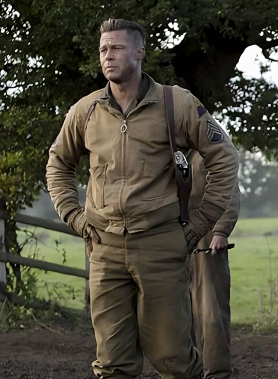 Brad Pitt Fury Khaki Cotton Jacket